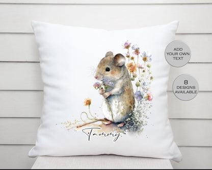 Personalised Watercolour Floral Mouse Cushion | Custom Name Gift for Her | Mouse Lover Pillow
