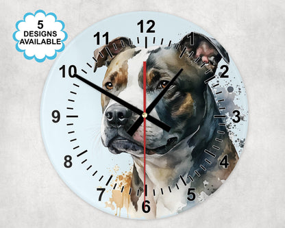 Glass Staffordshire Bull Terrier Wall Clock | Watercolour | Dog Lover Gift