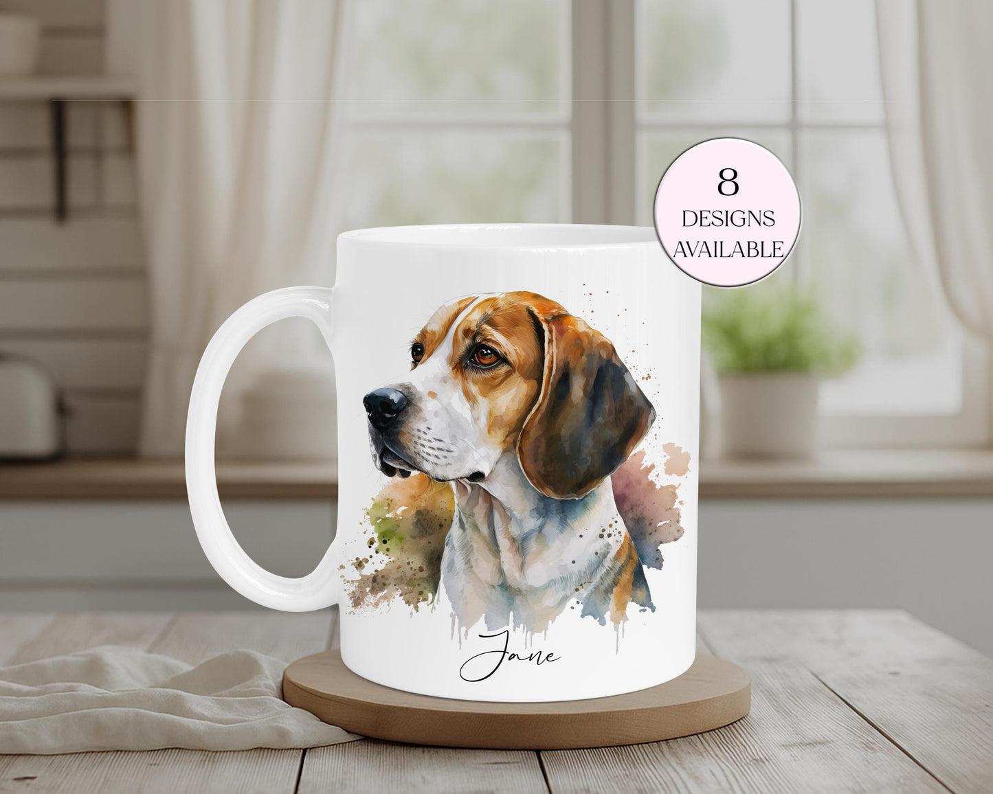 Personalised Beagle Mug & Coaster Set | Custom Dog Lover Gift | Watercolour Beagle Present
