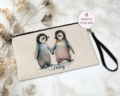Personalised Watercolour Penguin Makeup Bag | Custom Cosmetic Pouch | Penguin Lover Gift