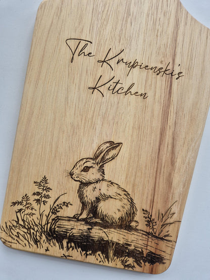 Personalised Bunny Rabbit Cutting Board – Custom Engraved Wooden Kitchen Gift