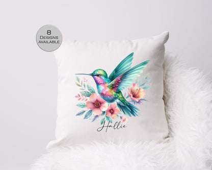 Personalised Watercolour Hummingbird Cushion | Custom Bird Throw Pillow | Nature Lover Gift