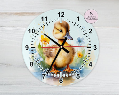 Personalised Watercolour Duckling Glass Wall Clock | 20cm & 30cm | Duck Lover Gift