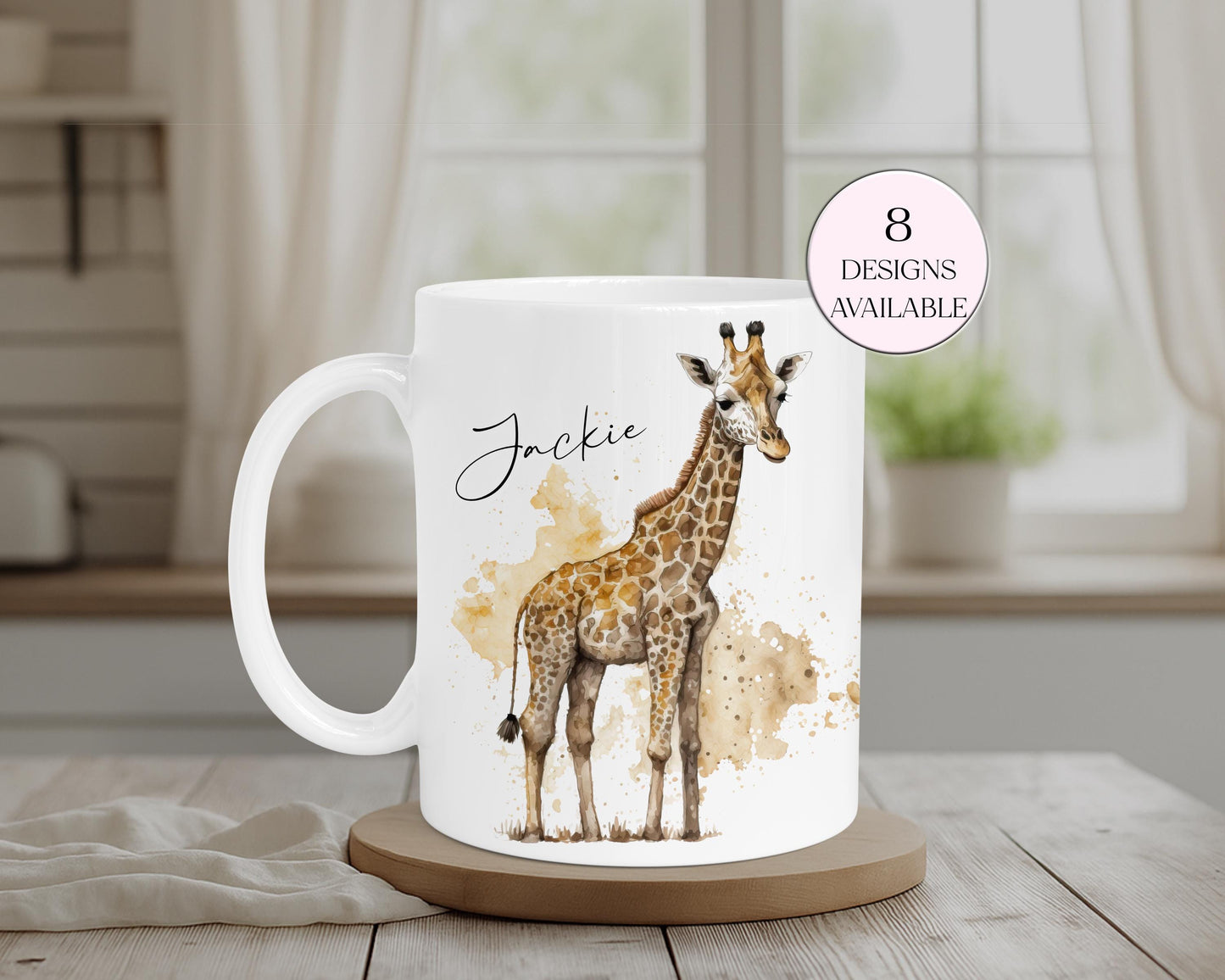 Personalised Giraffe Mug & Coaster Set – Custom Animal Gift