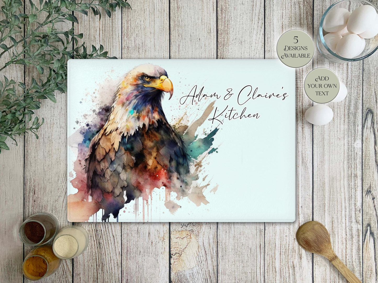 Personalised Eagle Glass Chopping Board | A3 or A4 | Bird Lover Gift