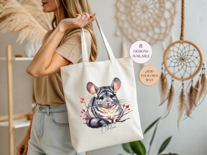 Personalised Watercolour Chinchilla Tote Bag | Custom Animal Lover Gift | Long Handle Shopper