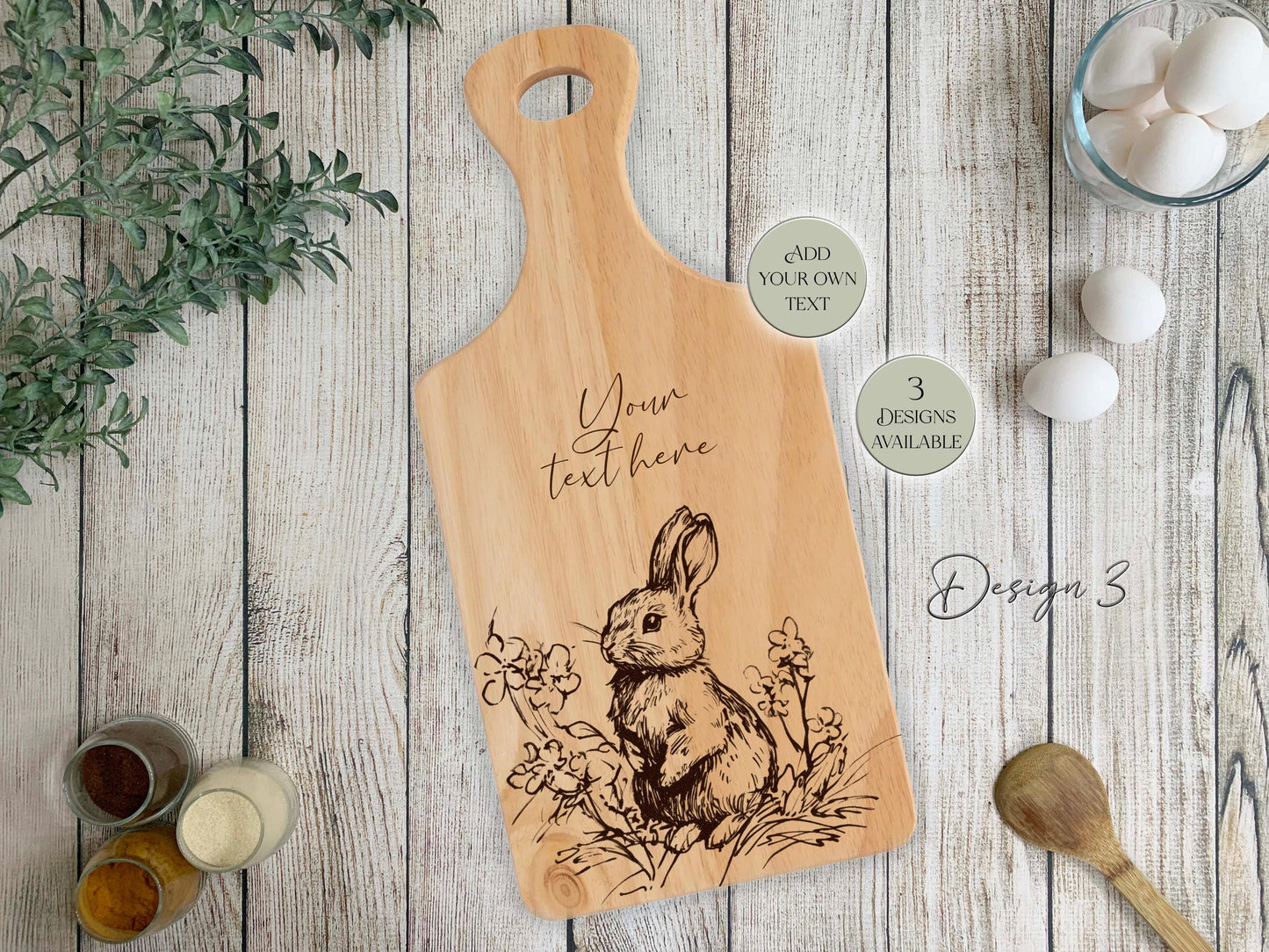 Personalised Bunny Rabbit Cutting Board – Custom Engraved Wooden Kitchen Gift