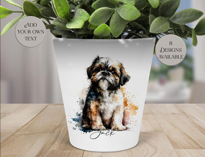 Personalised Shih Tzu Plant Pot – Custom Dog Gift | Pen Pot & Makeup Brush Holder