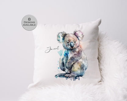 Personalised Watercolour Floral Koala Bear Cushion | Custom Animal Gift | Koala Lover Pillow
