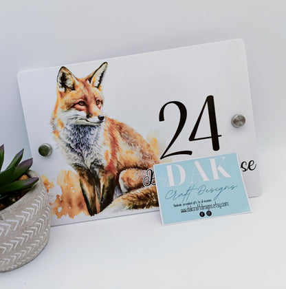 Personalised Watercolour Fox House Sign | Acrylic Gate Plaque | New Home Gift