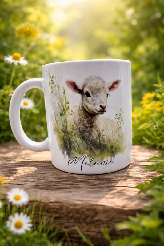 Personalised Watercolour Lamb Mug & Coaster Set | Sheep Lover Gift