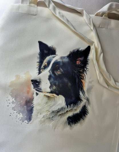 Watercolour Border Collie Tote Bag | Personalised Gift for Her