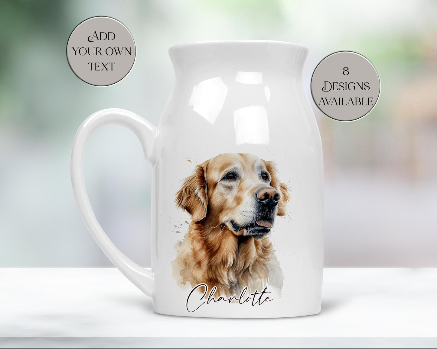 Personalised Watercolour Golden Retriever Milk Jug | Flower Vase | Custom Dog Lover Gift