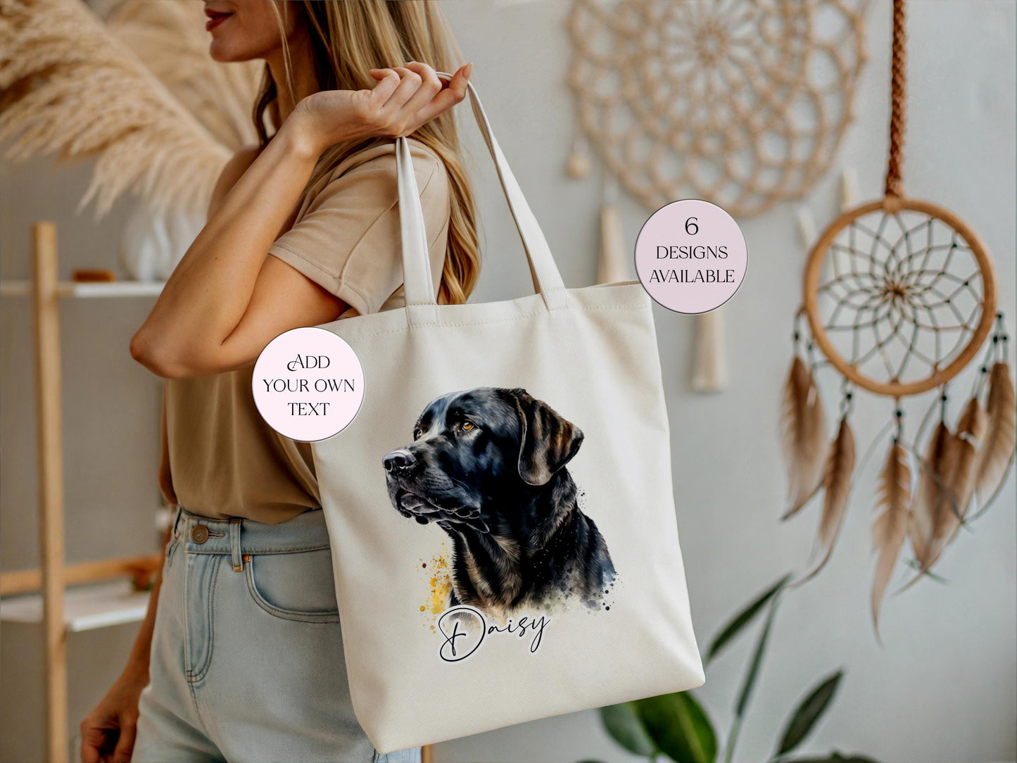 Watercolour Black Labrador Tote Bag | Personalised Gift for Her