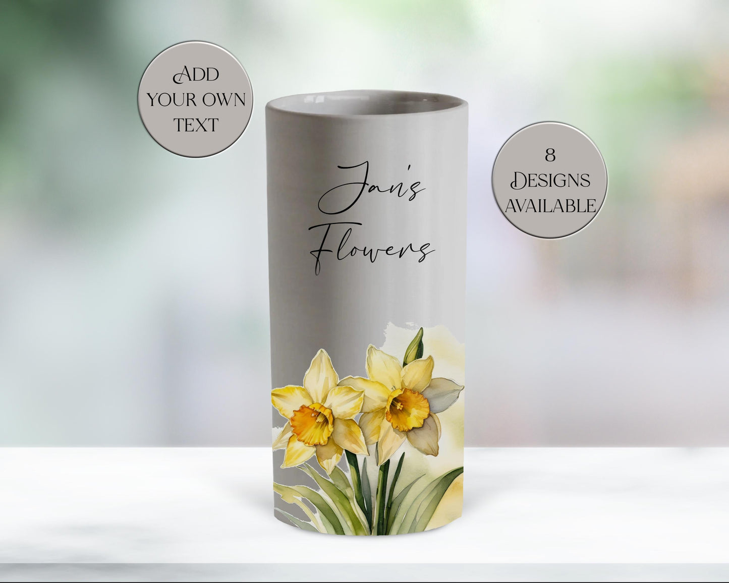 Watercolour Daffodil Ceramic Vase – Personalised Floral Gift for Her