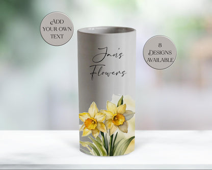 Watercolour Daffodil Ceramic Vase – Personalised Floral Gift for Her