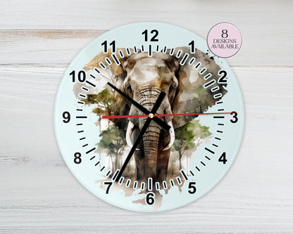 Watercolour Elephant Wall Clock | Glass  | Elephant Lover Gift