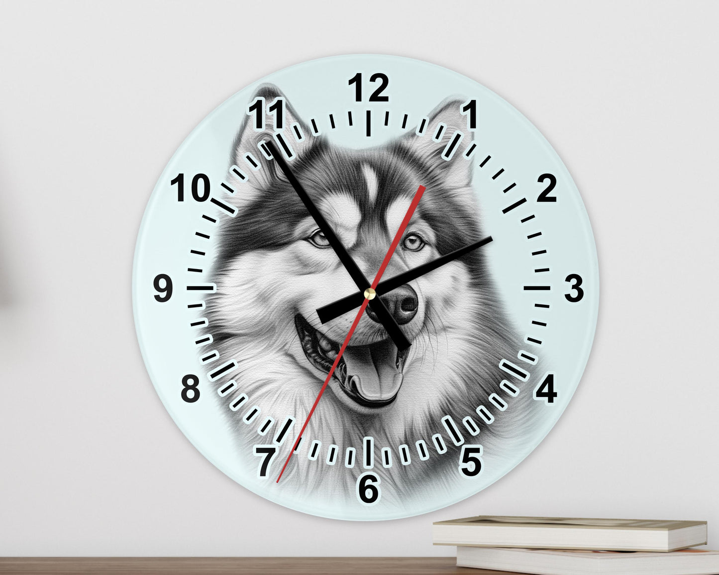 Alaskan Malamute Glass Wall Clock – 20cm & 30cm | Dog Lover Home Décor Gift
