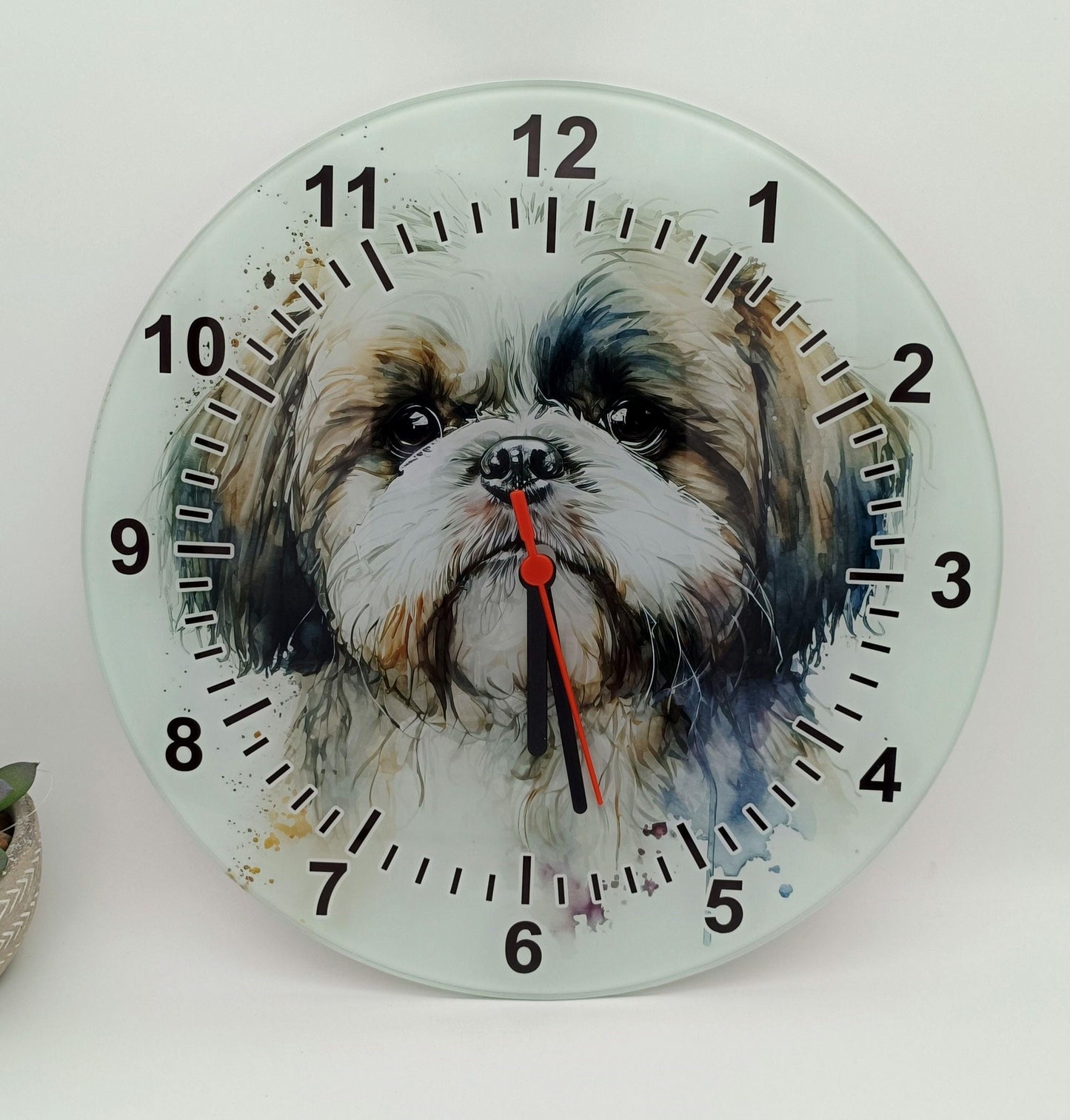 Personalised Watercolour Shih Tzu Clock – Glass | 20cm & 30cm | Dog Lover Gift