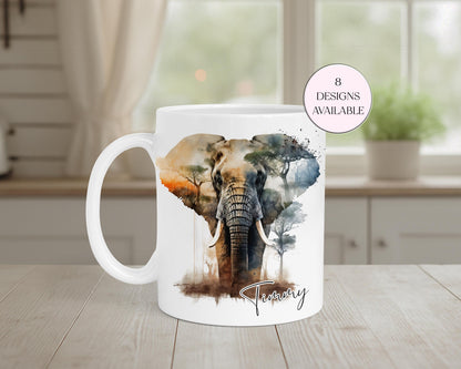 Personalised Watercolour Elephant Mug & Coaster Set | Elephant Lover Gift