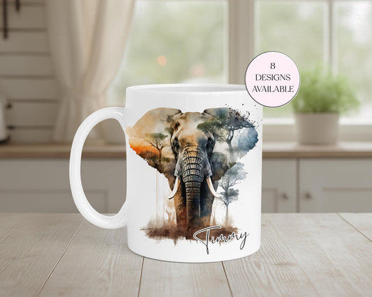 Personalised Watercolour Elephant Mug & Coaster Set | Elephant Lover Gift