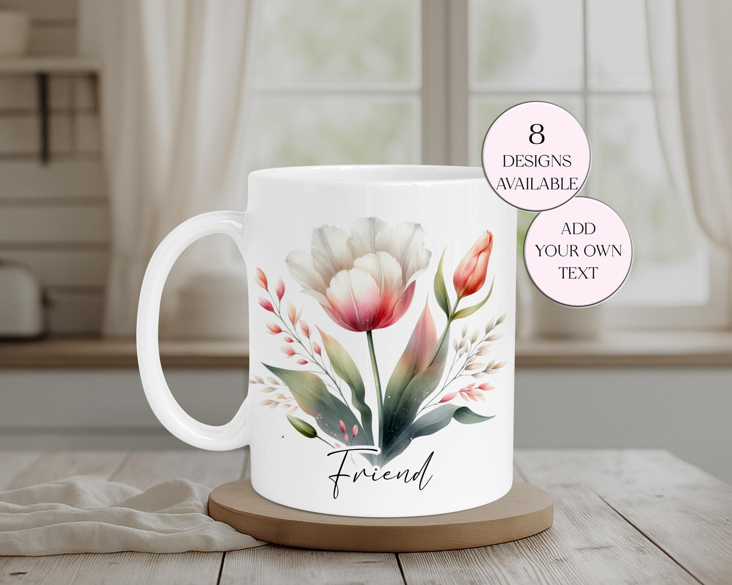 Personalised Watercolour Tulip Mug & Coaster Set | Floral Gift for Her