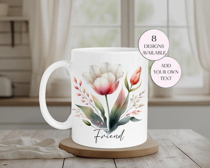 Personalised Watercolour Tulip Mug & Coaster Set | Floral Gift for Her