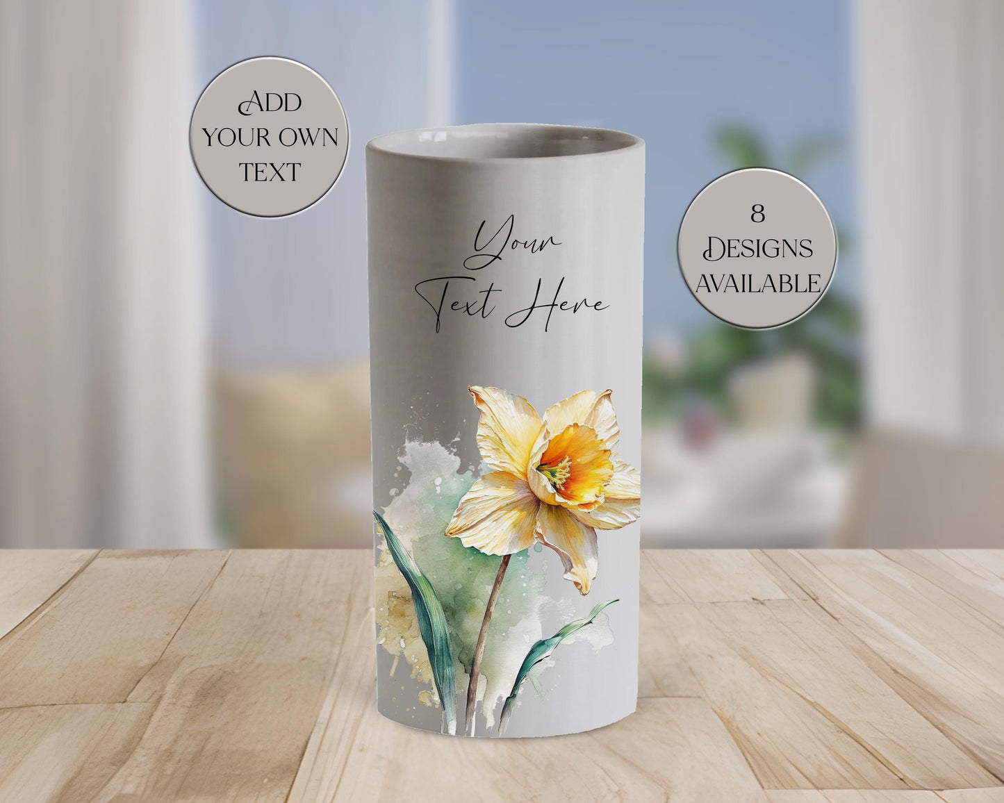 Watercolour Daffodil Ceramic Vase – Personalised Floral Gift for Her