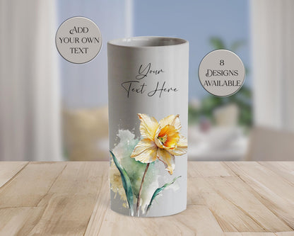 Watercolour Daffodil Ceramic Vase – Personalised Floral Gift for Her