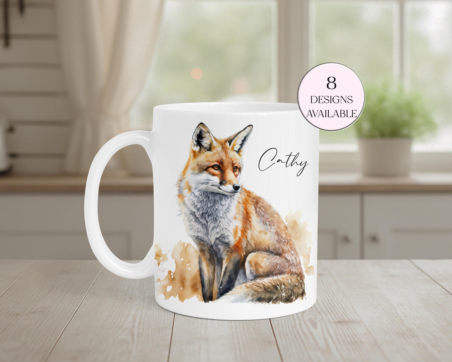 Personalised Watercolour Fox Mug – Fox Lover Gift & Custom Coffee Cup