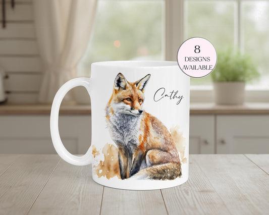 Personalised Watercolour Fox Mug – Fox Lover Gift & Custom Coffee Cup