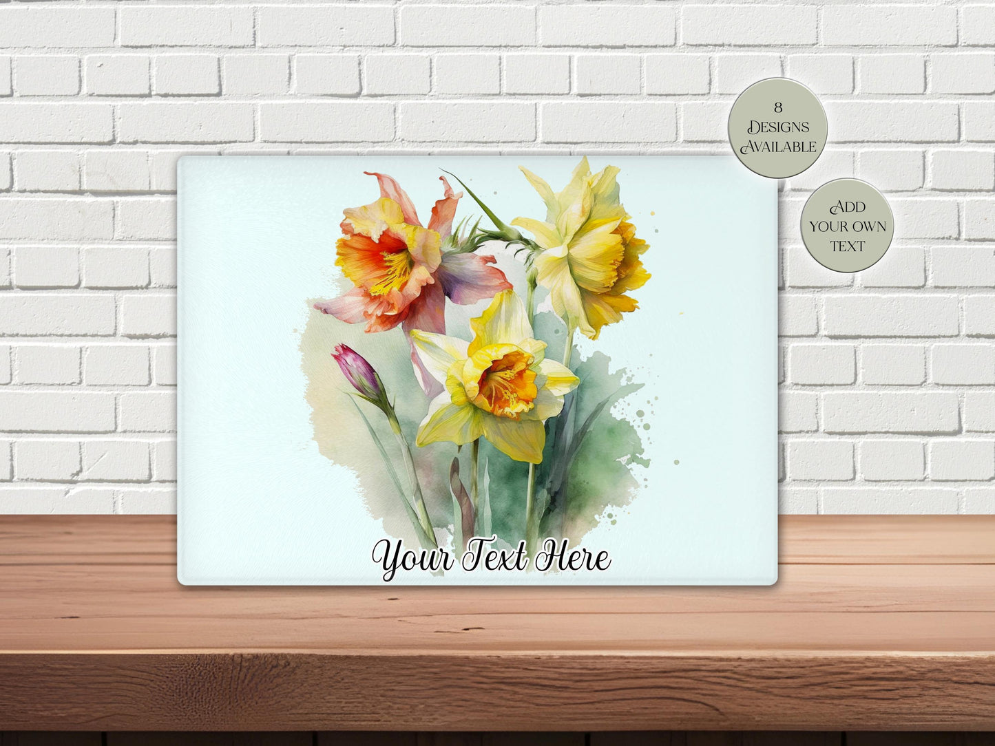 Personalised Daffodil Glass Chopping Board – Floral Kitchen Gift | Cheese Board & Worktop Saver