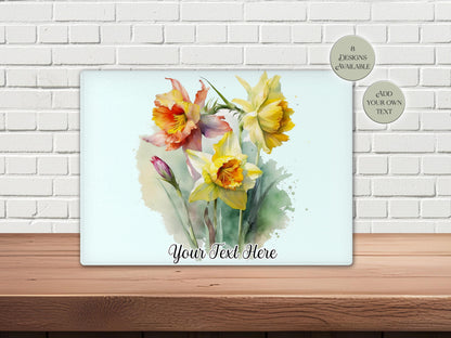 Personalised Daffodil Glass Chopping Board – Floral Kitchen Gift | Cheese Board & Worktop Saver