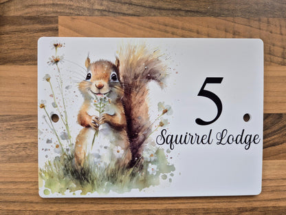 Personalised Watercolour Squirrel Acrylic House Sign – Custom Address Plaque