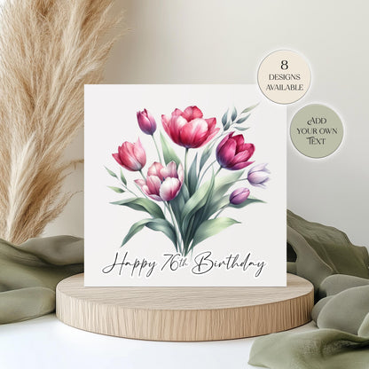 Personalised Tulip Birthday Card – Watercolour Floral Greeting Card