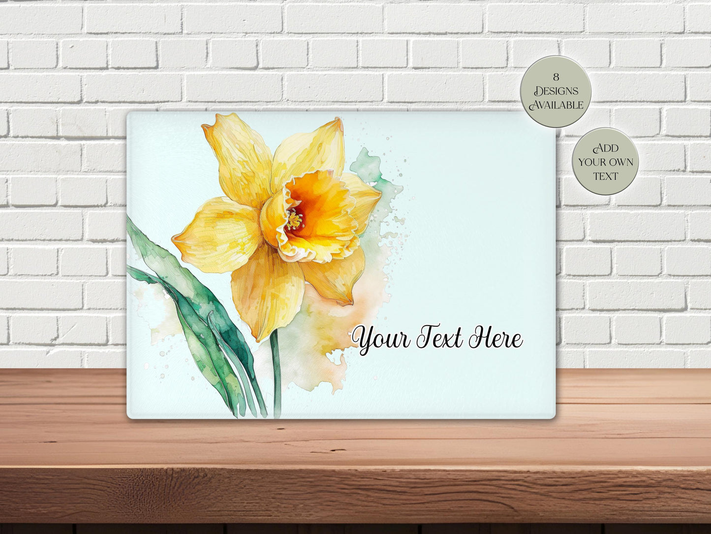 Personalised Daffodil Glass Chopping Board – Floral Kitchen Gift | Cheese Board & Worktop Saver