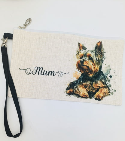 Personalised Yorkshire Terrier Makeup Bag – Custom Linen Pouch with Strap