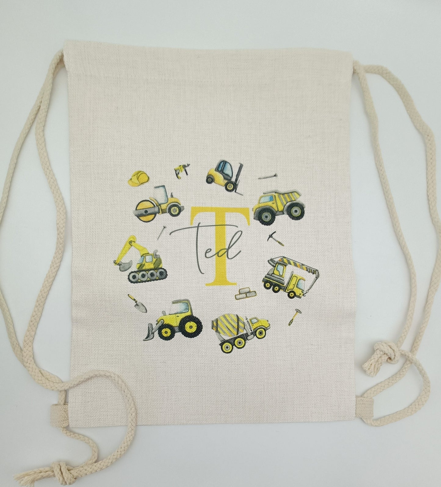 Personalised Digger Drawstring Bag – Construction Theme Kids Bag | PE, School & Swimming