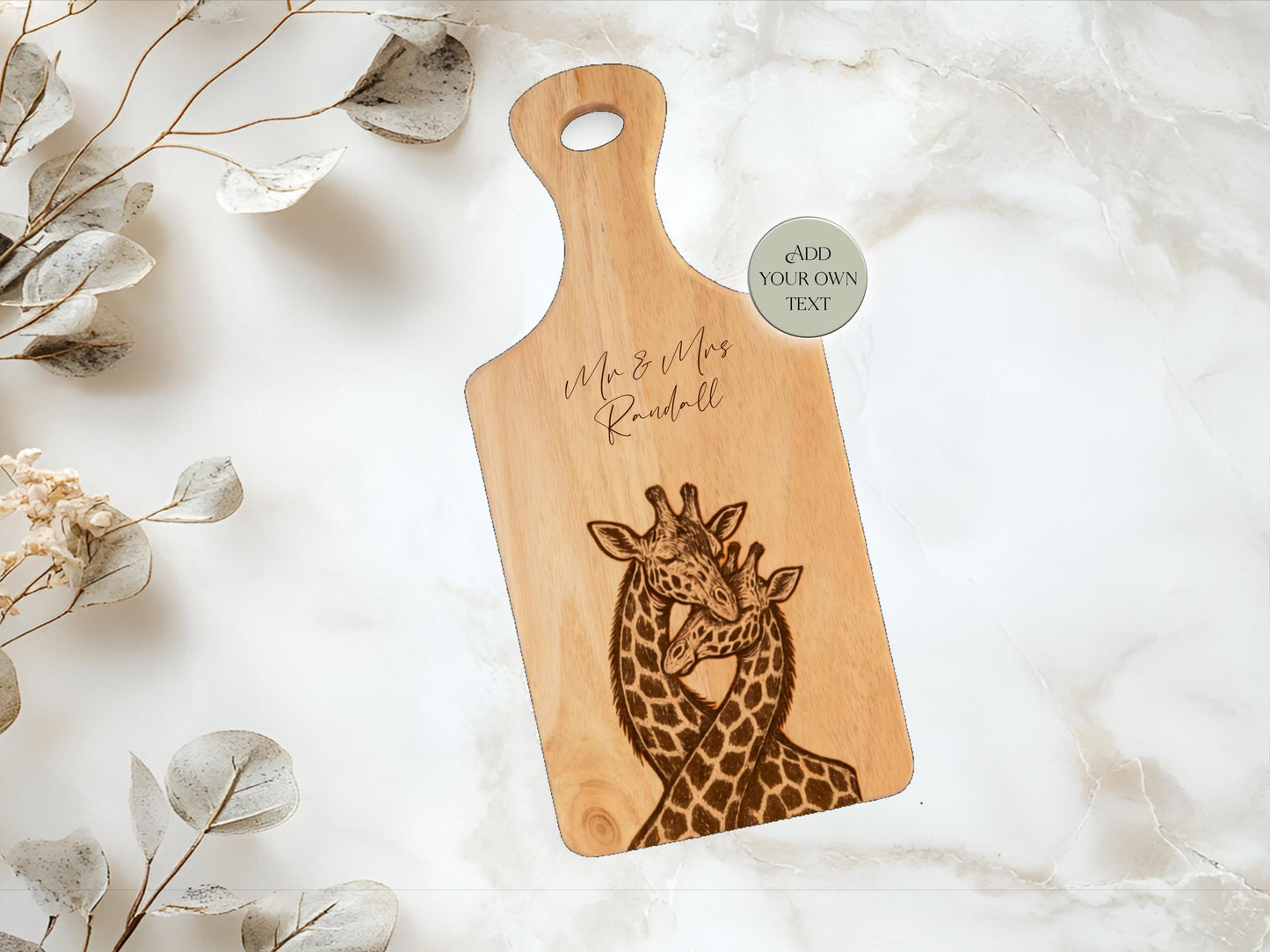 Personalised Giraffe Engraved Wooden Chopping Board – Couples Gift | Wedding, Anniversary & Housewarming