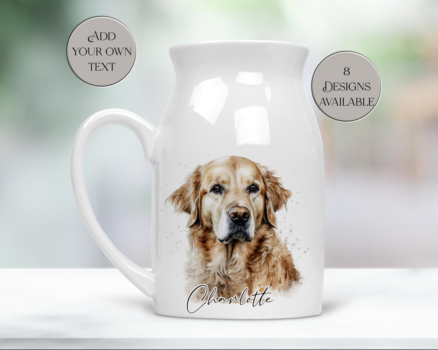 Personalised Watercolour Golden Retriever Milk Jug | Flower Vase | Custom Dog Lover Gift