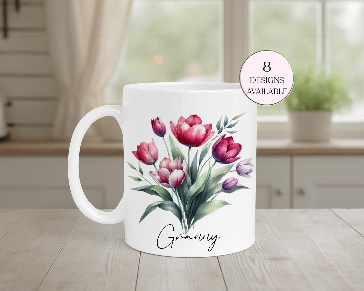 Personalised Watercolour Tulip Mug & Coaster Set | Floral Gift for Her