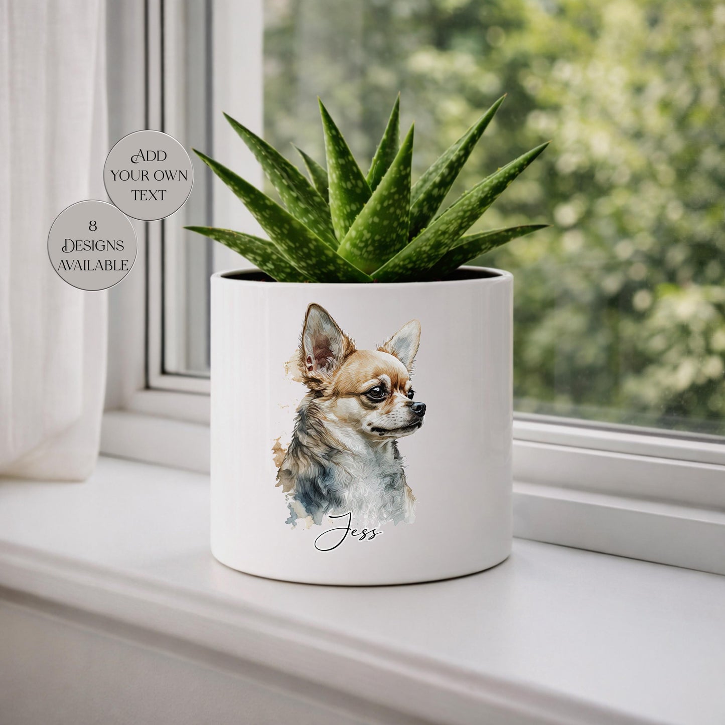 Personalised Chihuahua Plant Pot – Watercolour Dog Lover Gift | Succulent Planter