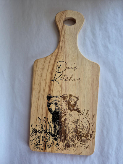 Personalised Wooden Bear Cutting Board | Bear Mum & Baby | Engraved Kitchen Gift