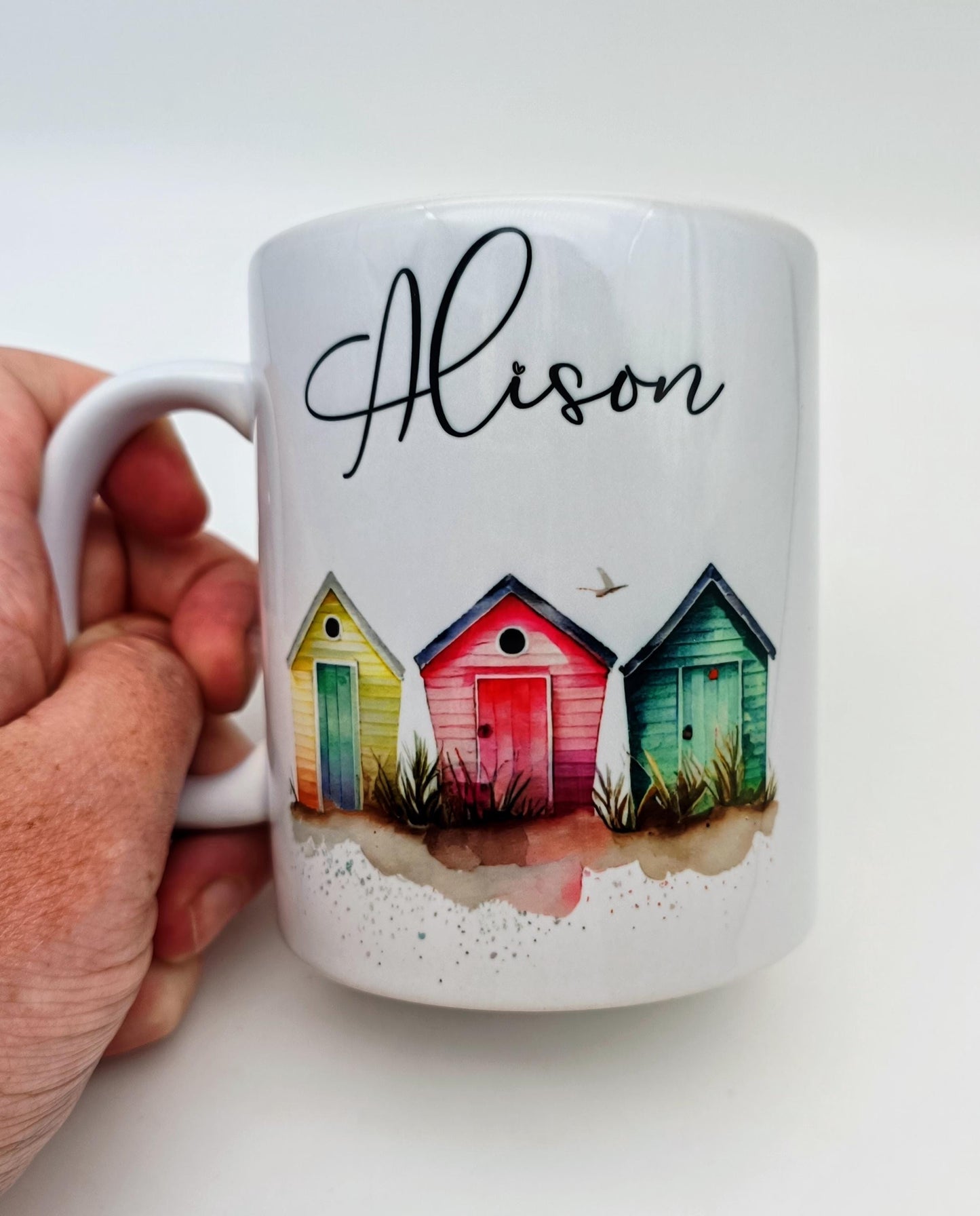 Personalised Beach Hut Mug & Coaster Set | Coastal Gift for Beach Lovers