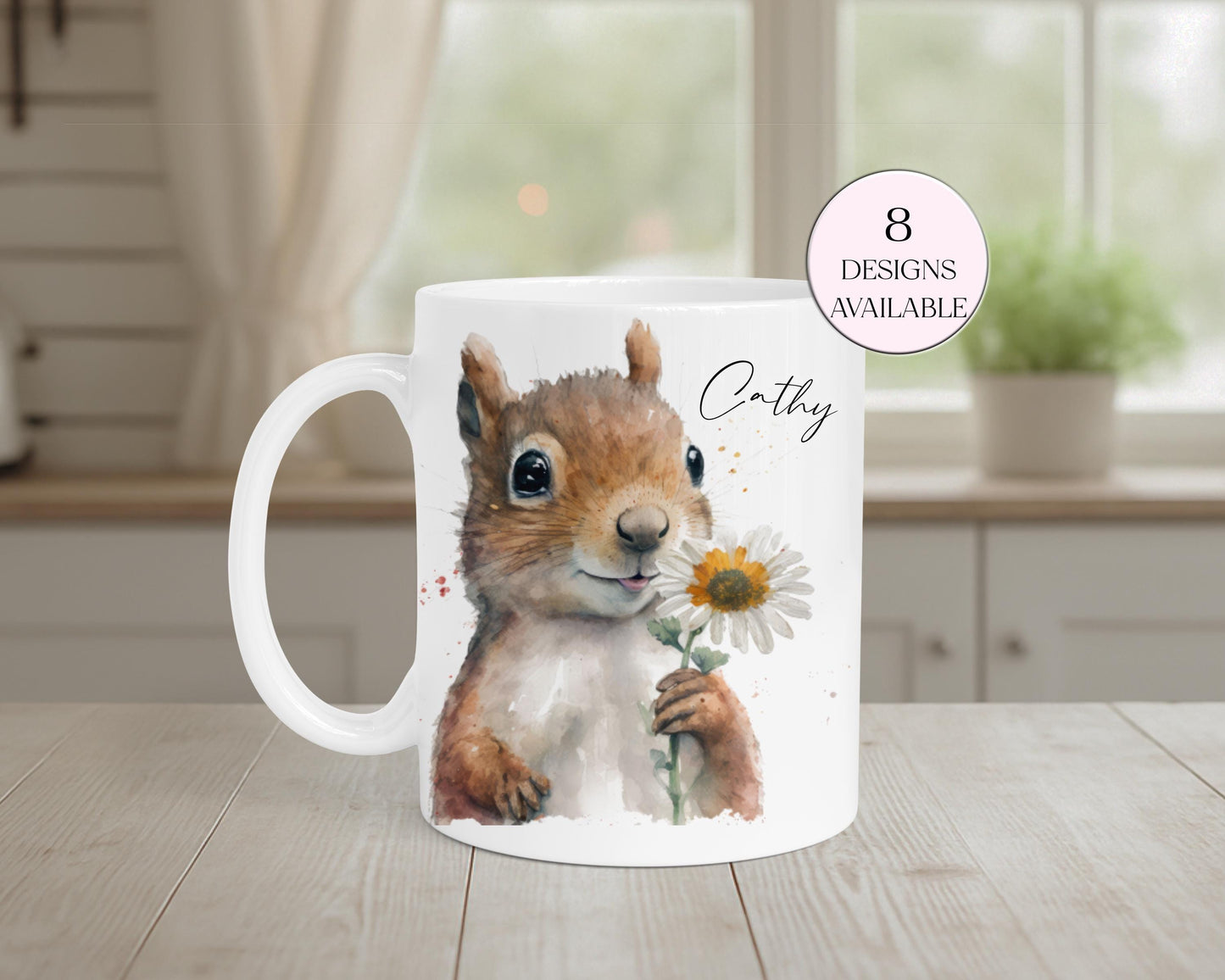 Personalised Watercolour Squirrel Mug & Coaster Set | Wildlife Gift