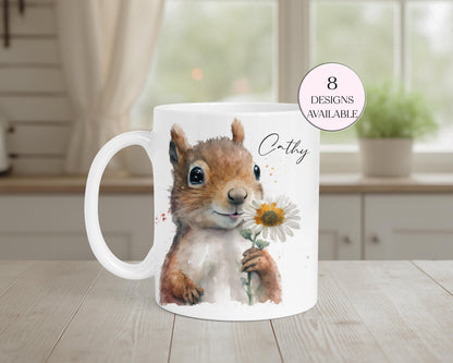 Personalised Watercolour Squirrel Mug & Coaster Set | Wildlife Gift