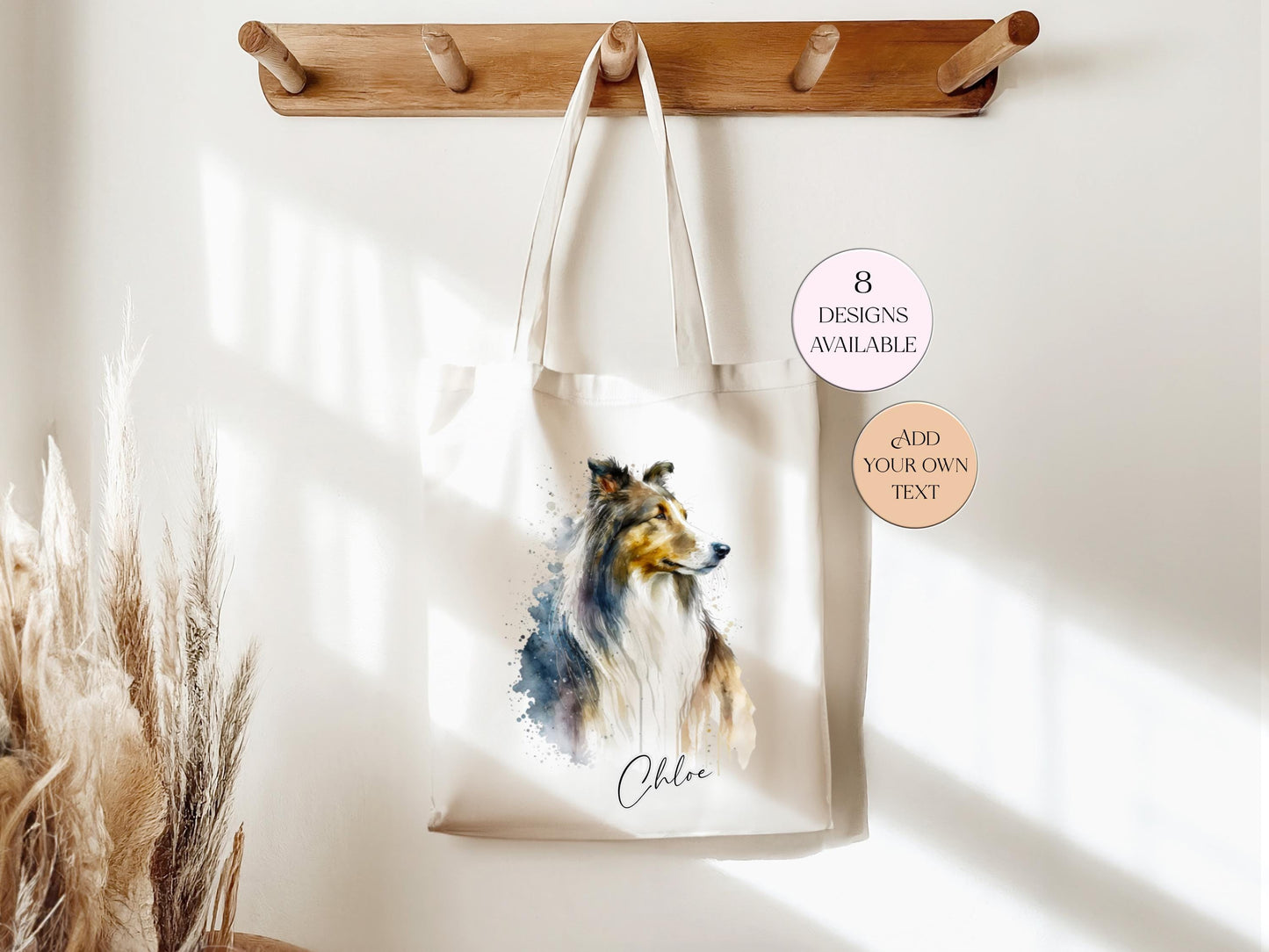 Personalised Watercolour Rough Collie Tote Bag | Custom Dog Lover Gift | Long Handle Shopper