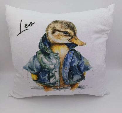 Personalised Raincoat Duck Cushion – Duck Lover Gift & Home Décor