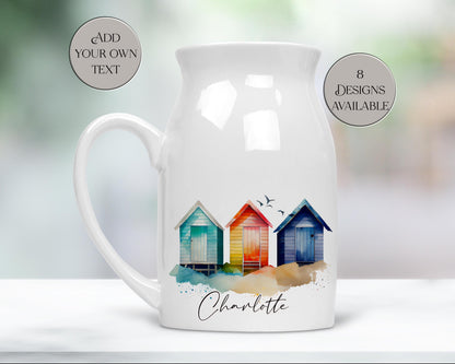 Personalised Watercolour Beach Hut Milk Jug | Flower Vase | Coastal Home Décor Gift