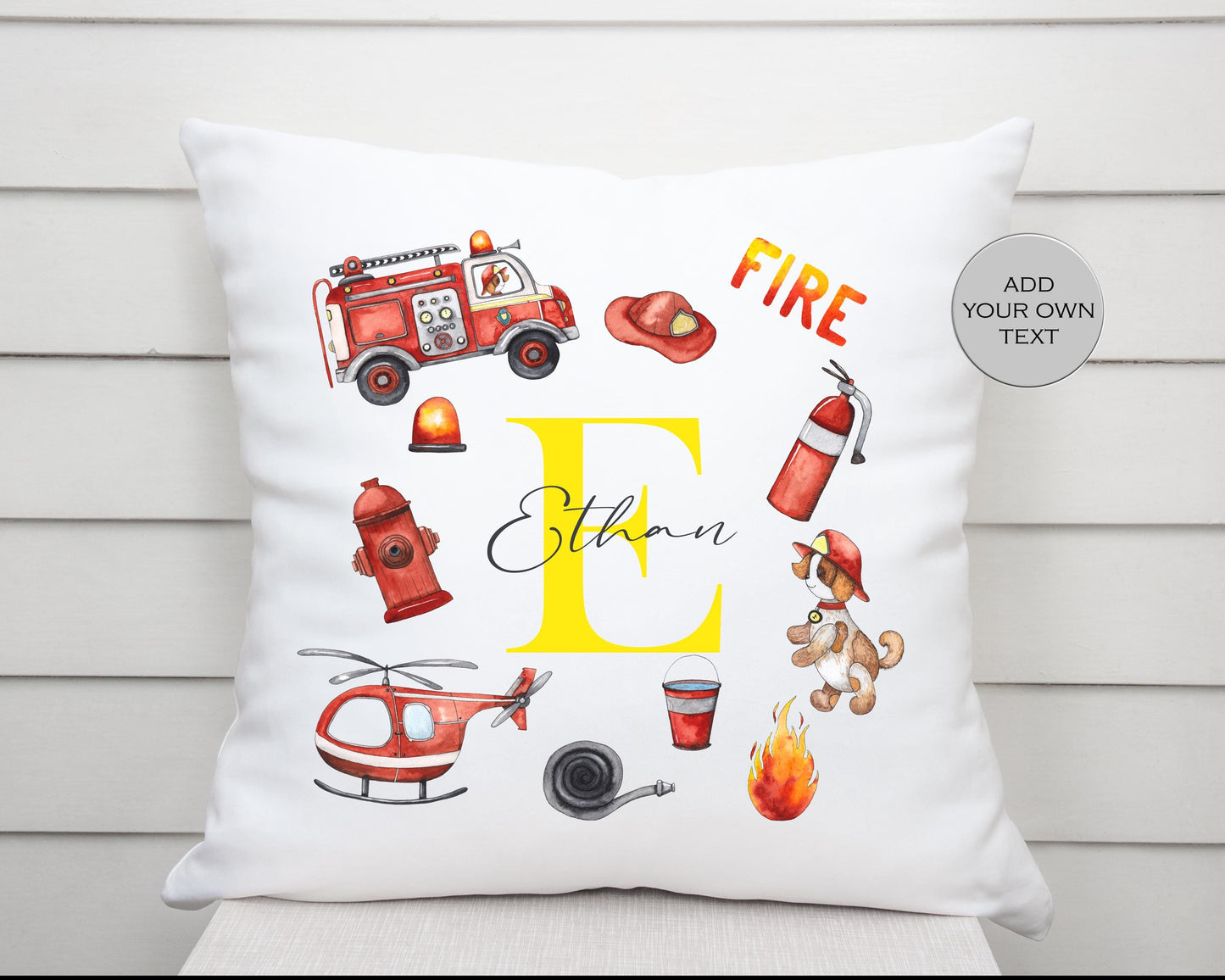 Personalised Fireman Cushion | Custom Firefighter Pillow | Boys Bedroom Gift